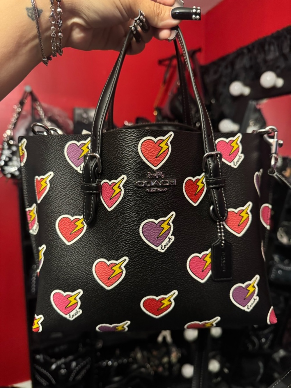 Coach Black heartstruck Leather Tote bag - Picture 2 of 4